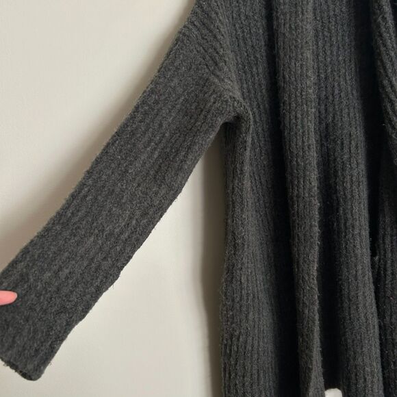 J. Crew Oversized Chunky Knit Ribbed Shawl Open Cardigan / Jacket Carbon - Picture 5 of 9